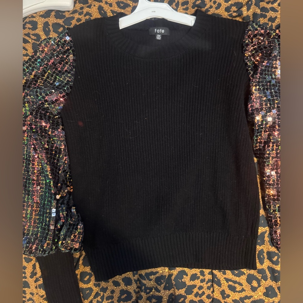 Fate Black Sweater with Vibrant Sequin Sleeves